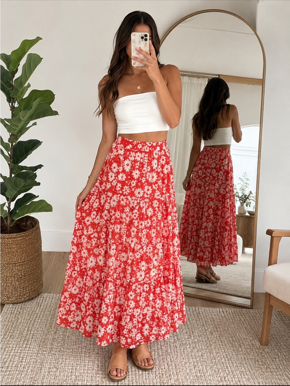 Sugarlips Red and White Floral Maxi Dress